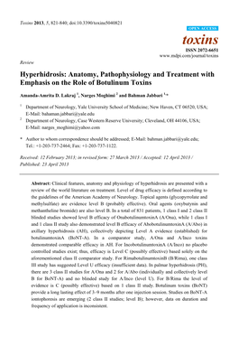 Hyperhidrosis: Anatomy, Pathophysiology and Treatment with Emphasis on the Role of Botulinum Toxins