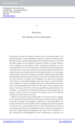 Overview the Varieties of Conventionalism