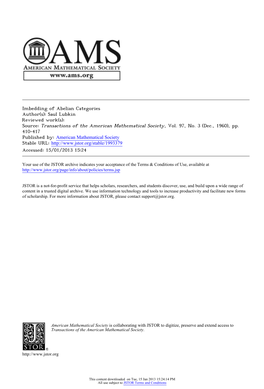 Imbedding of Abelian Categories, by Saul Lubkin