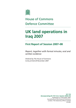UK Land Operations in Iraq 2007