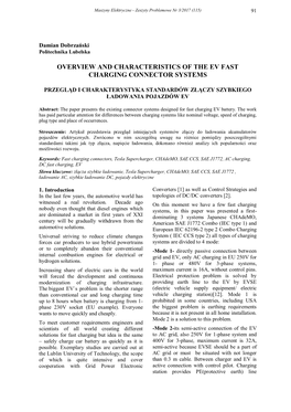 Overview and Characteristics of the Ev Fast Charging Connector Systems