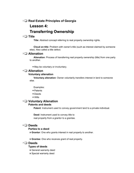 Lesson 4: Transferring Ownership 2 Title Title: Abstract Concept Referring to Real Property Ownership Rights