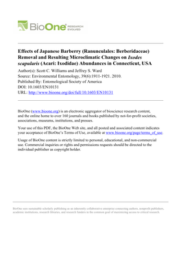 Effects of Japanese Barberry (Ranunculales: Berberidaceae)