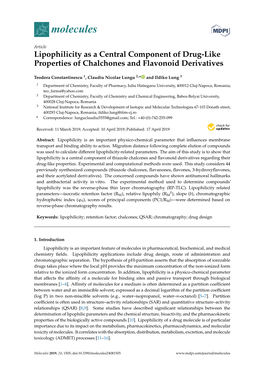 Lipophilicity As a Central Component of Drug-Like Properties of Chalchones and Flavonoid Derivatives