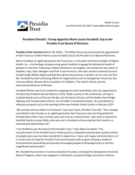 President Donald J. Trump Appoints Marie Louise Hurabiell, Esq to the Presidio Trust Board of Directors