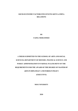 Socio-Economic Factors Influencing Kenya-China Relations