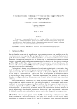 Homomorphism Learning Problems and Its Applications to Public-Key Cryptography