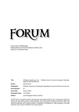University of Edinburgh Postgraduate Journal of Culture and the Arts Issue 09 | Autumn 2009