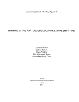 Banking in the Portuguese Colonial Empire (1864-1975)