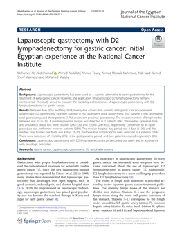 Laparoscopic Gastrectomy with D2 Lymphadenectomy for Gastric Cancer