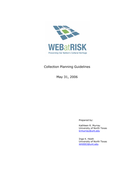 Web at Risk: Collection Planning Guidelines