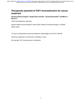 Therapeutic Potential of TAF1 Bromodomains for Cancer Treatment