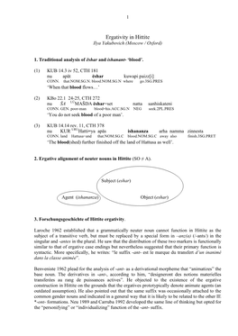 Ergativity in Hittite Ilya Yakubovich (Moscow / Oxford)