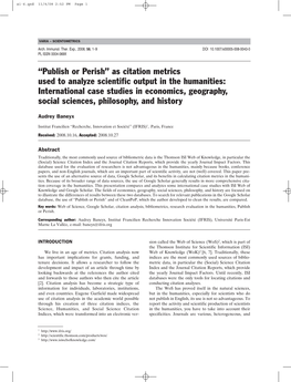 “Publish Or Perish” As Citation Metrics Used to Analyze Scientific Output In