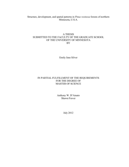 Structure, Development, and Spatial Patterns in Pinus Resinosa Forests of Northern Minnesota, U.S.A