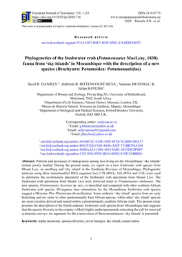 Phylogenetics of the Freshwater Crab