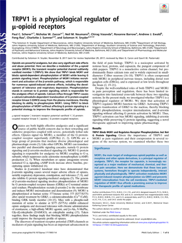 TRPV1 Is a Physiological Regulator of Μ-Opioid Receptors