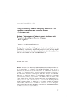 Geology, Paleontology and Paleoanthropology of the Mount Galili Formation in the Southern Afar Depression, Ethiopia – Preliminary Results