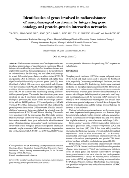 Identification of Genes Involved in Radioresistance of Nasopharyngeal Carcinoma by Integrating Gene Ontology and Protein-Protein Interaction Networks