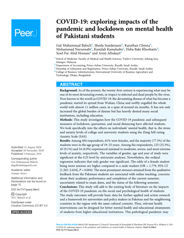 COVID-19: Exploring Impacts of the Pandemic and Lockdown on Mental Health of Pakistani Students