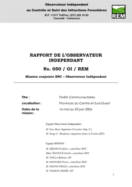 RAPPORT DE L'observateur INDEPENDANT No. 050 / OI