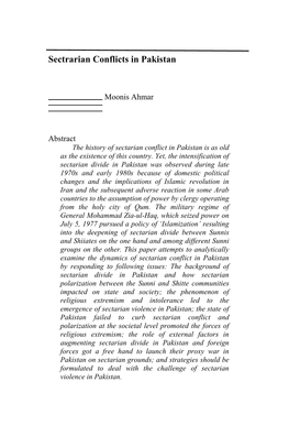 Sectrarian Conflicts in Pakistan by Moonis Ahmar