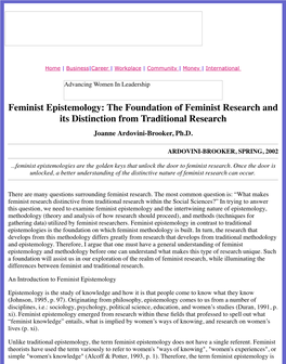 The Foundation of Feminist Research and Its Distinction from Traditional Research Joanne Ardovini-Brooker, Ph.D