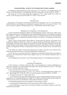 STAREABWEHR - SCHUTZ VON WEINBAUKULTUREN (6500/30) Verordnung Der Burgenländischen Landesregierung Vom 29