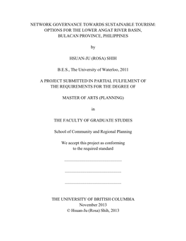 Network Governance Towards Sustainable Tourism: Options for the Lower Angat River Basin, Bulacan Province, Philippines