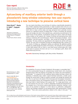 Apicoectomy of Maxillary Anterior Teeth Through a Piezoelectric Bony-Window Osteotomy: Two Case Reports Introducing a New Technique to Preserve Cortical Bone