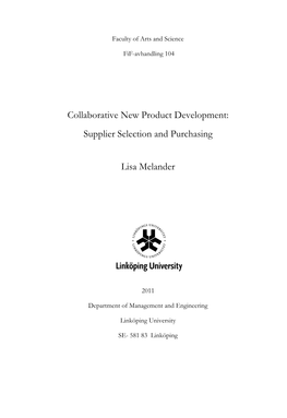 Collaborative New Product Development: Supplier Selection and Purchasing