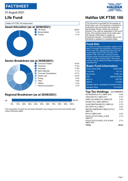 UK FTSE 100 PDF Factsheet