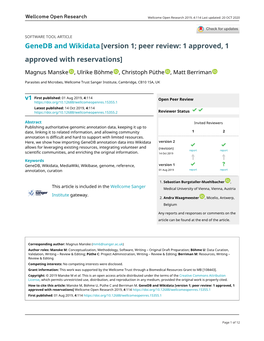 Genedb and Wikidata[Version 1; Peer Review: 1 Approved, 1 Approved with Reservations]