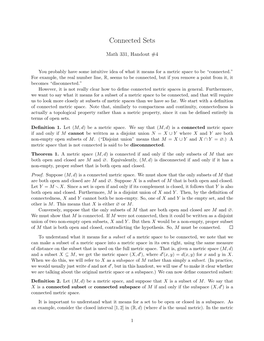 Handout #4: Connected Metric Spaces