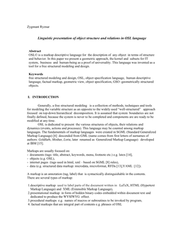 Linguistic Presentation of Object Structure and Relations in OSL Language