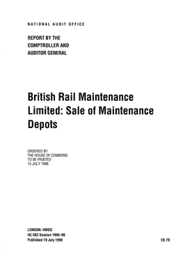 British Rail Maintenance Limited: Sale of Maintenance Depots