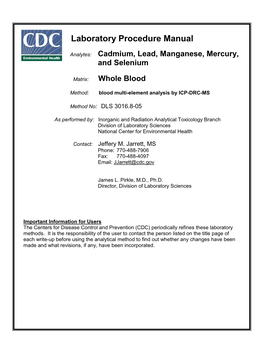 Cadmium, Lead, Manganese, Mercury, and Selenium Lab Procedure