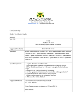 Curriculum Map Grade 7Th Islamic Studies