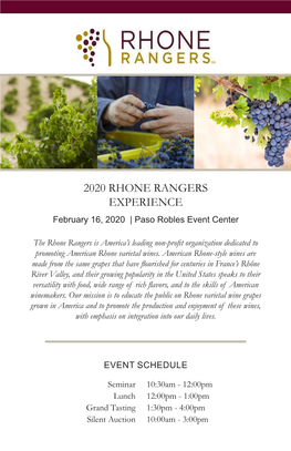 2020 RHONE RANGERS EXPERIENCE February 16, 2020 | Paso Robles Event Center