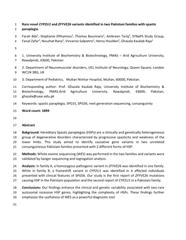Rare Novel CYP2U1 and ZFYVE26 Variants Identified in Two Pakistani Families with Spastic 2 Paraplegia