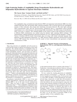 Light Scattering Studies of Amphiphilic Drugs Promethazine Hydrochloride and Imipramine Hydrochloride in Aqueous Electrolyte Solutions