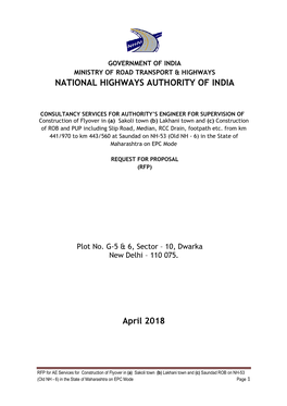 NATIONAL HIGHWAYS AUTHORITY of INDIA April 2018