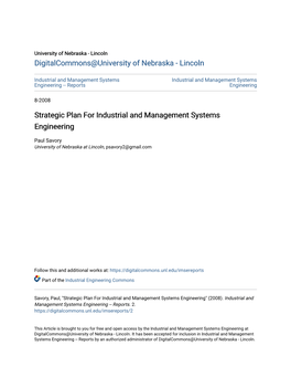 Strategic Plan for Industrial and Management Systems Engineering