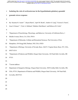 Isolating the Role of Corticosterone in the Hypothalamic-Pituitary-Gonadal Genomic Stress Response