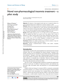 Novel Non-Pharmacological Insomnia Treatment – a Pilot Study