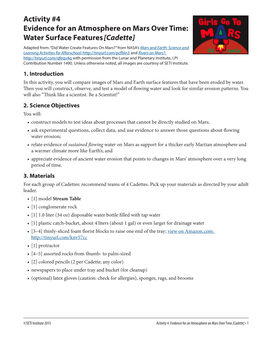 Activity #4 Evidence for an Atmosphere on Mars Over Time: Water Surface Features [Cadette]