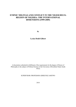 Ethnic Militias and Conflict in the Niger Delta Region of Nigeria: the International Dimensions (1999-2009)