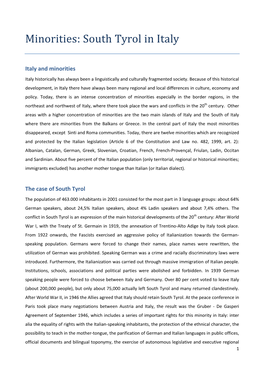Minorities: South Tyrol in Italy