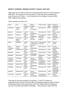 Reports Covering Torridge District Council 2000-2007