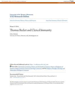 Thomas Becket and Clerical Immunity Erika Zabinski University of St